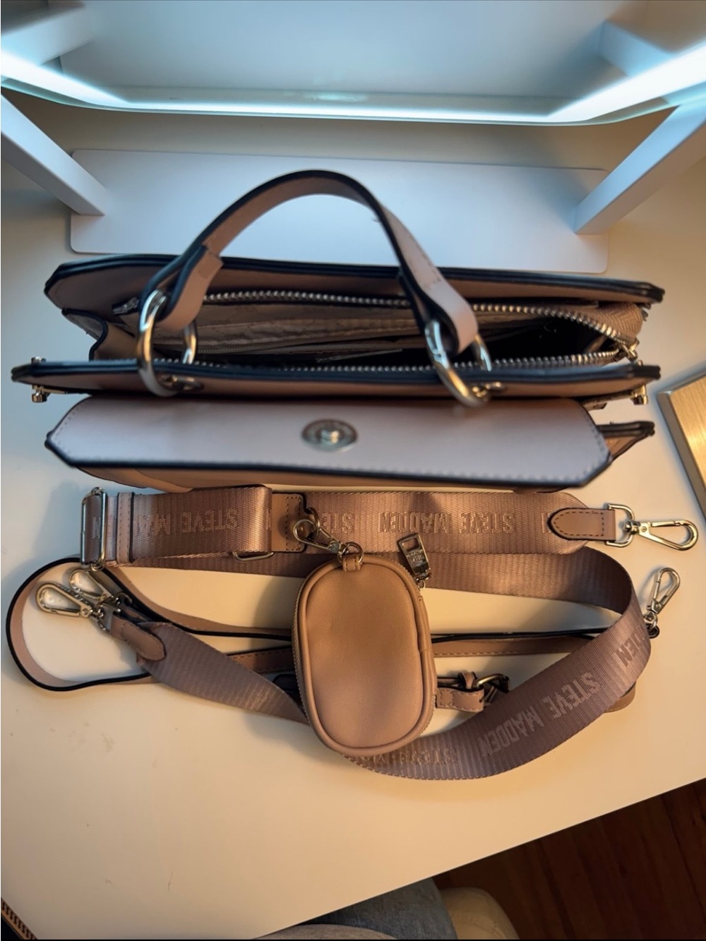 Steve Madden Beige/Tan Structured Crossbody with Detachable Coin Pouch - Picture 3 of 7